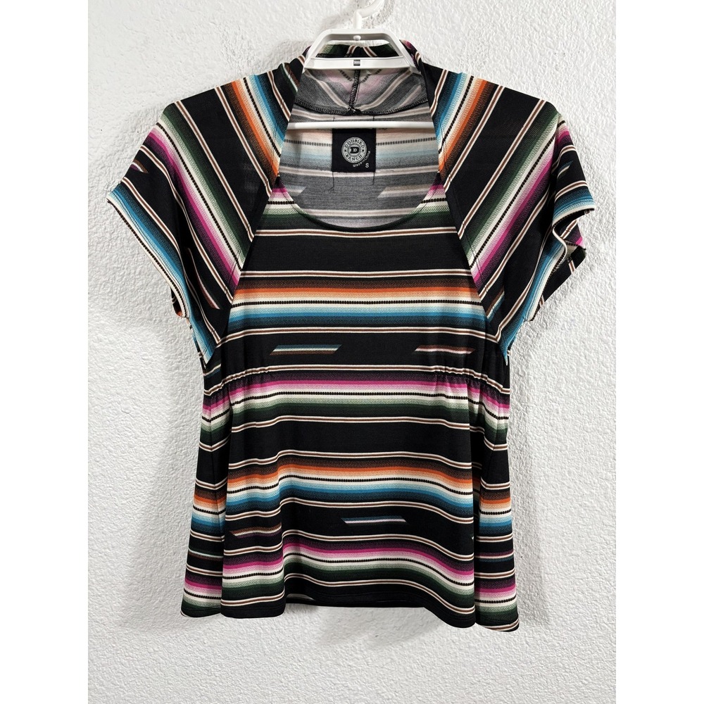 Double D Ranch Shirt Womens Small Multicolor Southwest Stripe Semi Sheer Top
